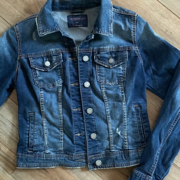 Aeropostale jr sz M distressed jean jacket euc - Picture 2 of 6